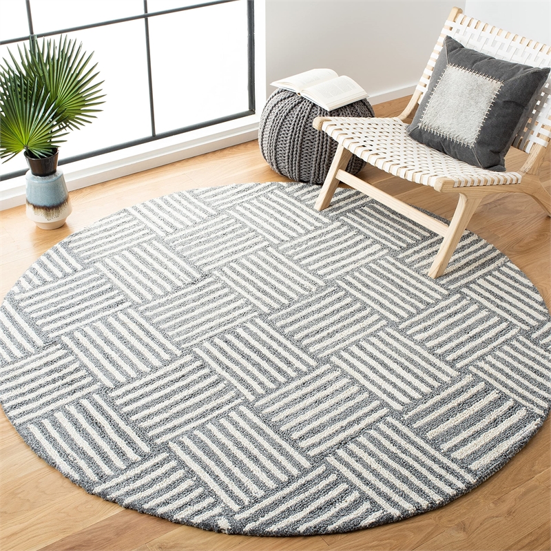 Safavieh Abstract 8' x 10' Hand Tufted Wool Rug in Ivory and Dark Gray