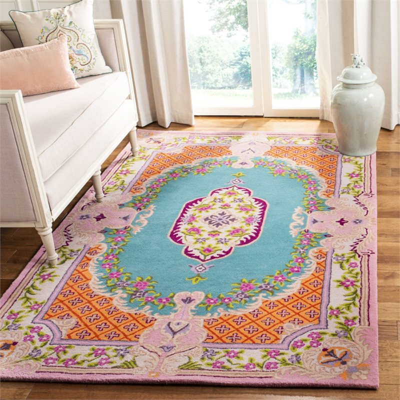 Safavieh Bellagio 4' x 6' Hand Tufted Wool Rug in Blue and Pink