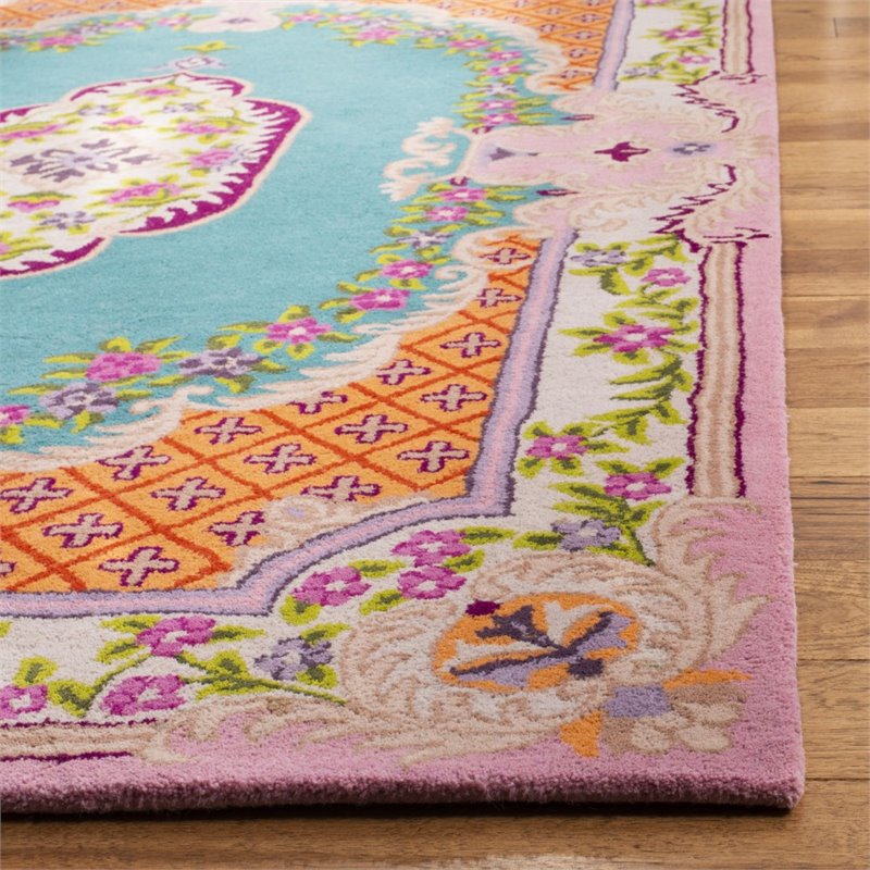 Safavieh Bellagio 4' x 6' Hand Tufted Wool Rug in Blue and Pink