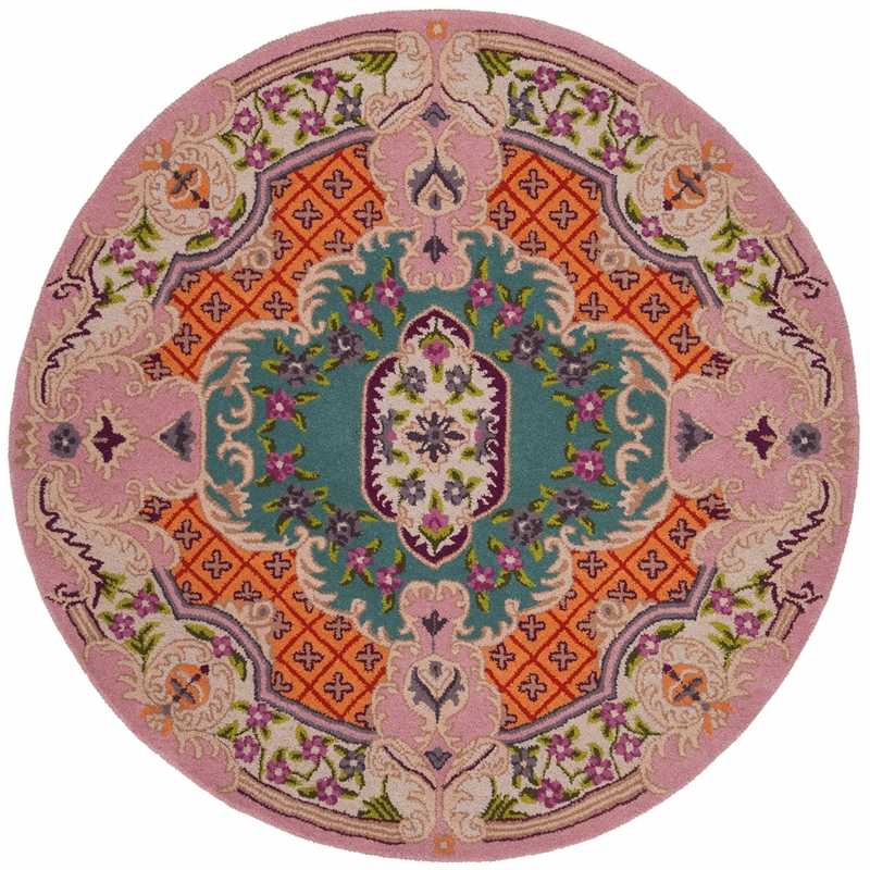 Safavieh Bellagio 5' Round Hand Tufted Wool Rug in Blue and Pink