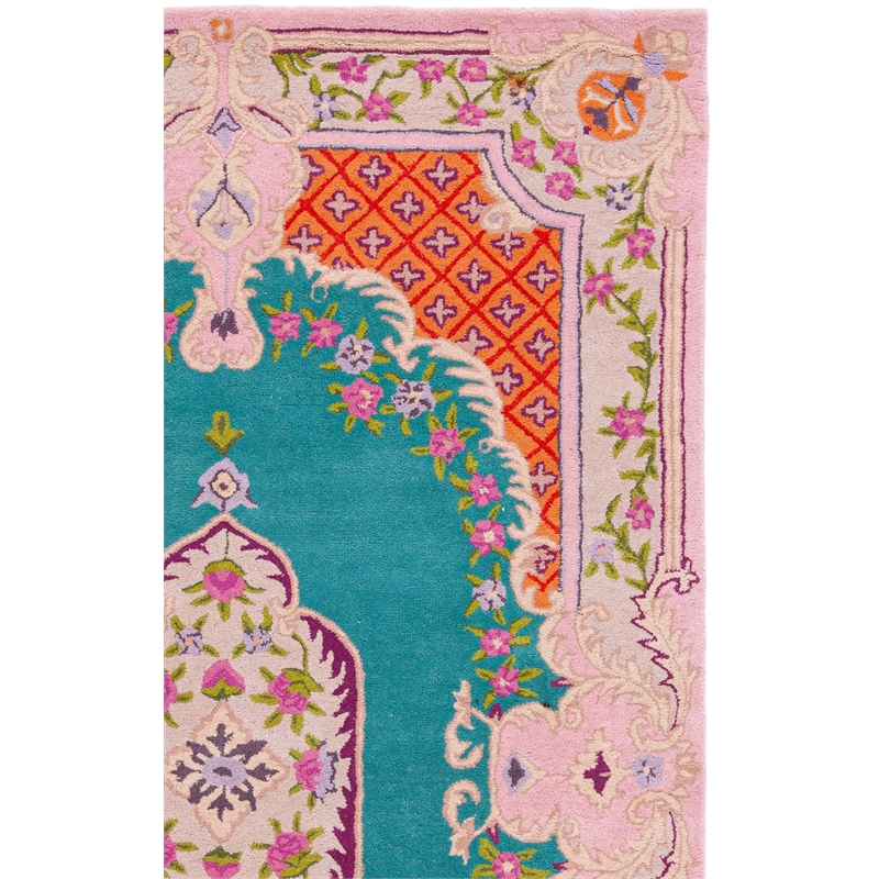 Safavieh Bellagio 5' Square Hand Tufted Wool Rug in Blue and Pink