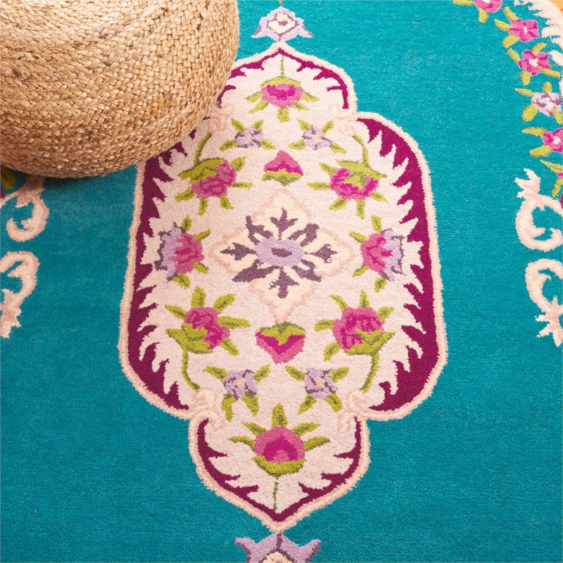 Safavieh Bellagio 5' Square Hand Tufted Wool Rug in Blue and Pink