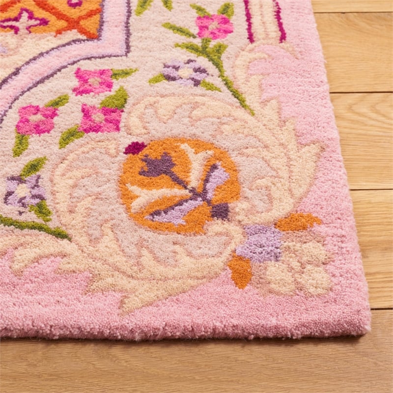 Safavieh Bellagio 5' Square Hand Tufted Wool Rug in Blue and Pink