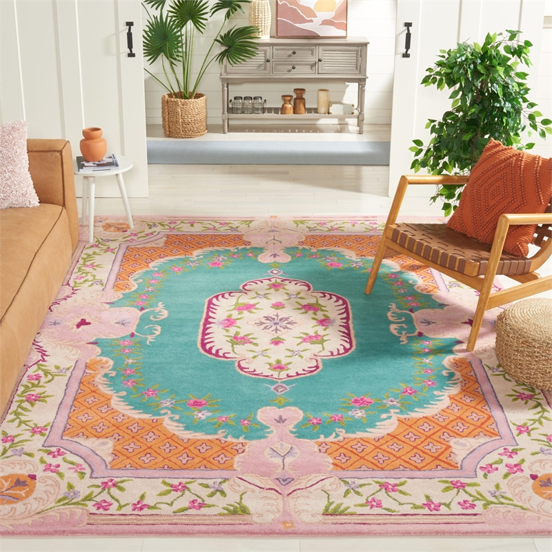 Safavieh Bellagio 8' x 10' Hand Tufted Wool Rug in Blue and Pink
