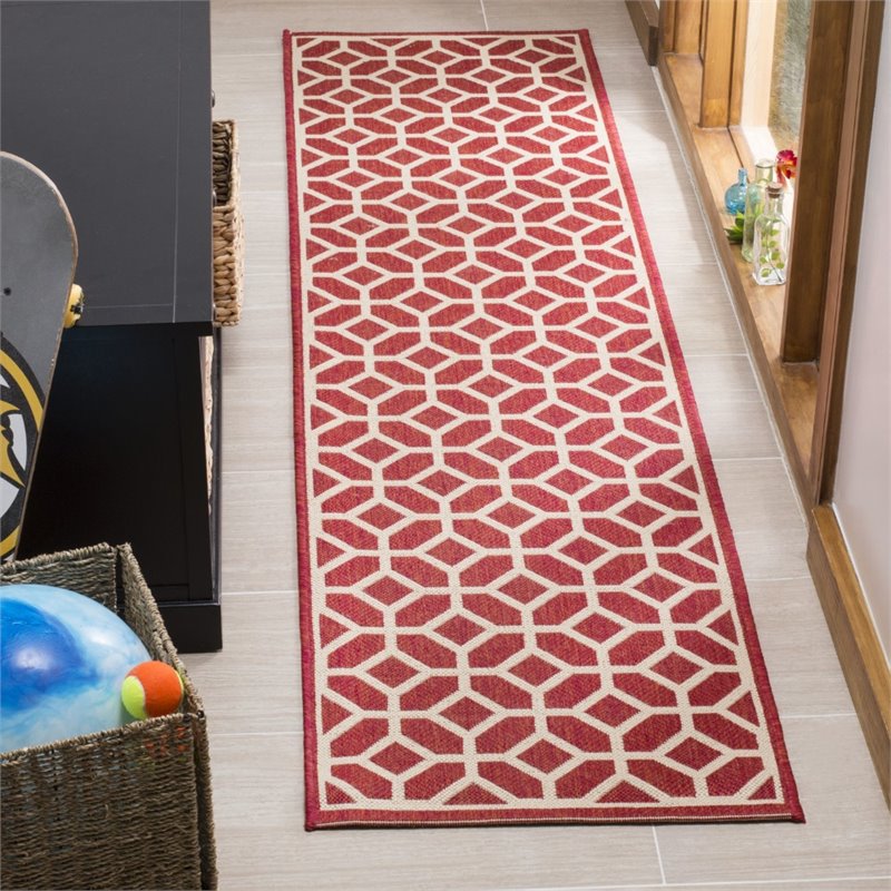 Safavieh Linden 100 2' x 8' Runner Rug in Red and Creme