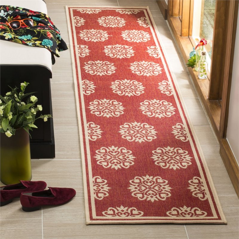Safavieh Linden 100 2' x 8' Runner Rug in Red and Creme