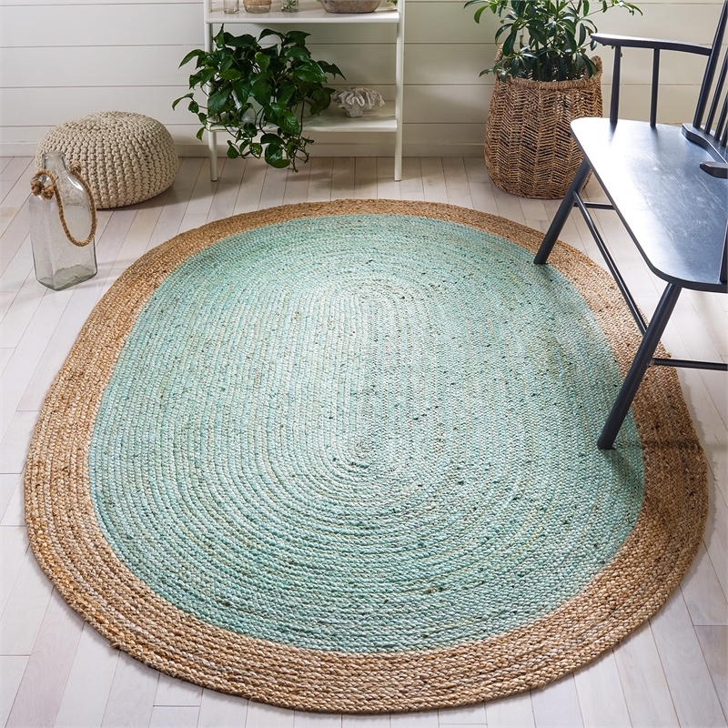 Safavieh Natural Fiber 7' Round Hand Woven Jute Rug in Aqua