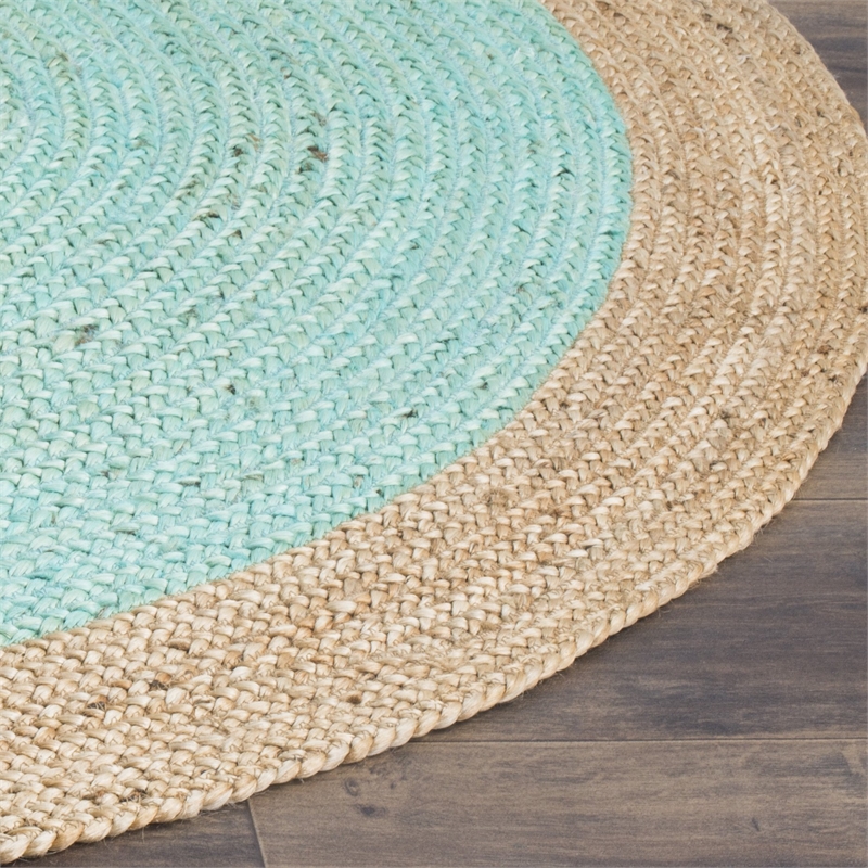 Safavieh Natural Fiber 7' Round Hand Woven Jute Rug in Aqua