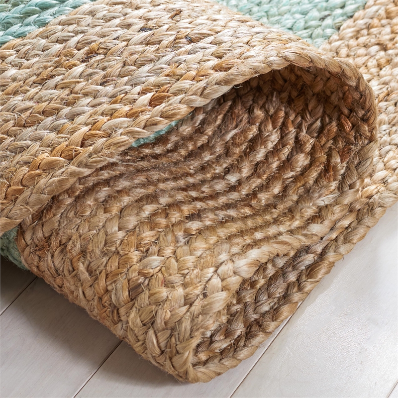 Safavieh Natural Fiber 7' Round Hand Woven Jute Rug in Aqua