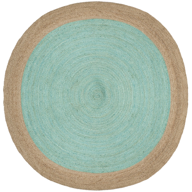 Safavieh Natural Fiber 9' Round Hand Woven Jute Rug in Aqua