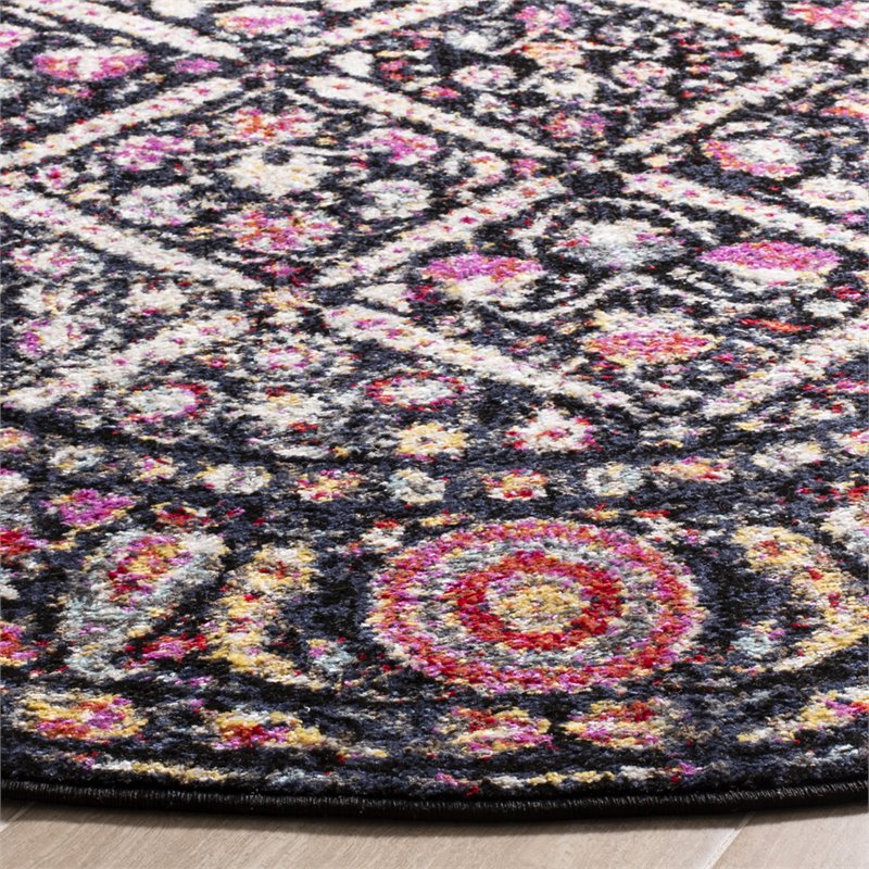 Safavieh Adirondack 6' Round Rug in Black and Fuchsia