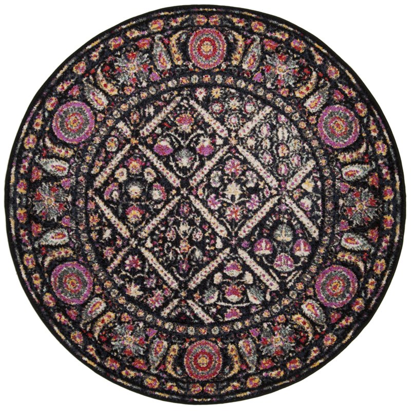 Safavieh Adirondack 6' Round Rug in Black and Fuchsia