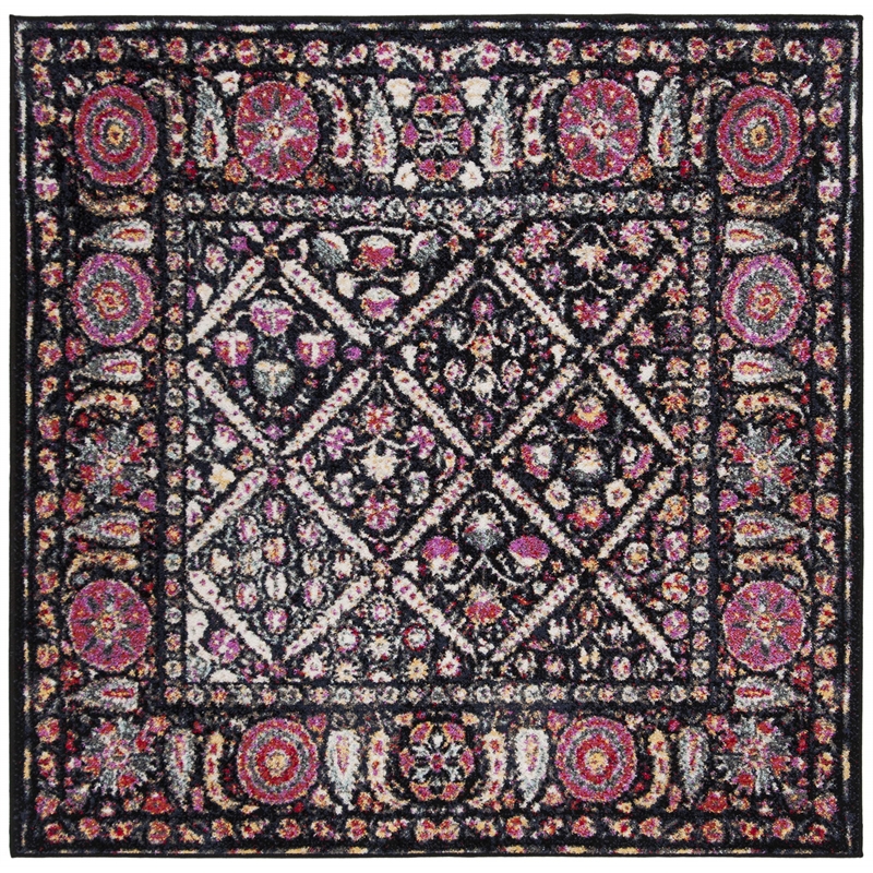 Safavieh Adirondack 6' Square Rug in Black and Fuchsia