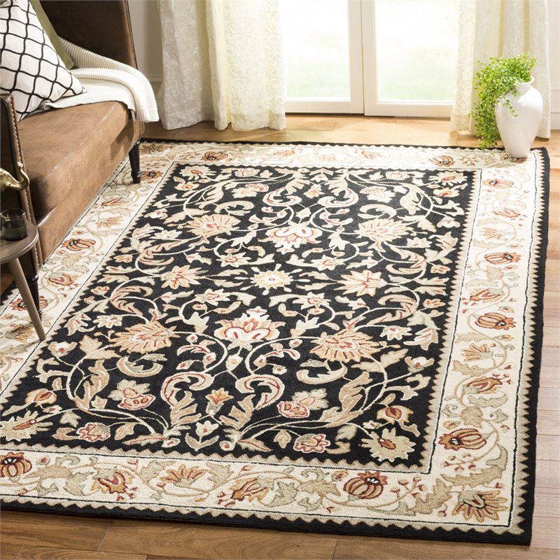 Safavieh Easy Care 3' x 5' Hand Hooked Rug in Black and Ivory