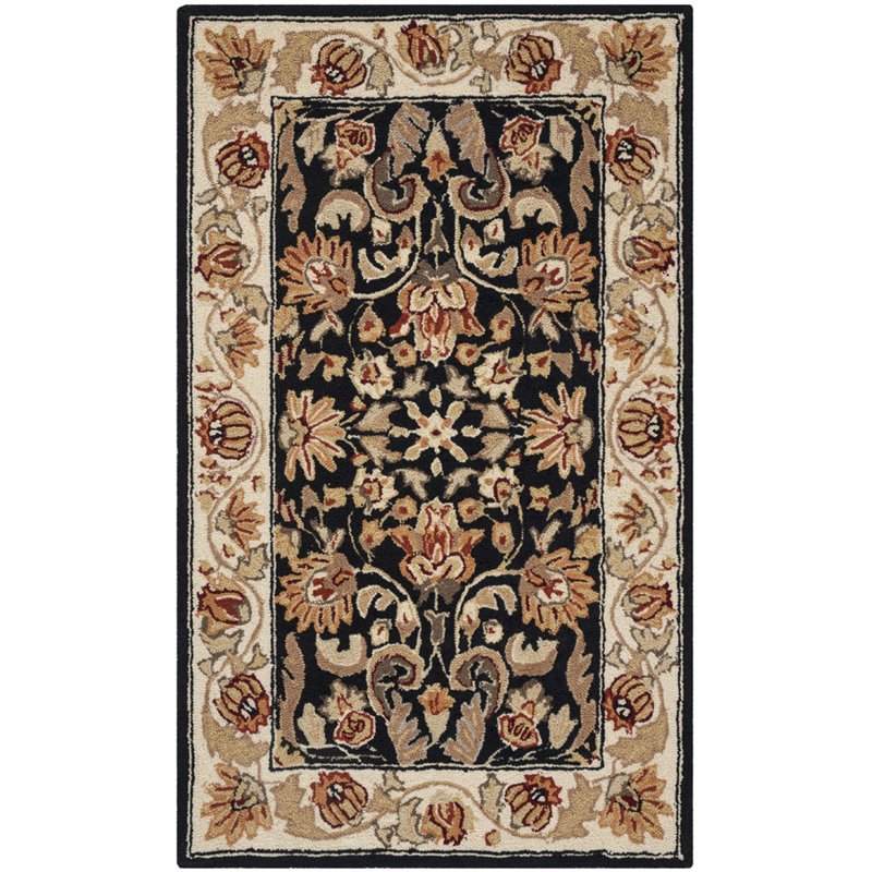 Safavieh Easy Care 3' x 5' Hand Hooked Rug in Black and Ivory