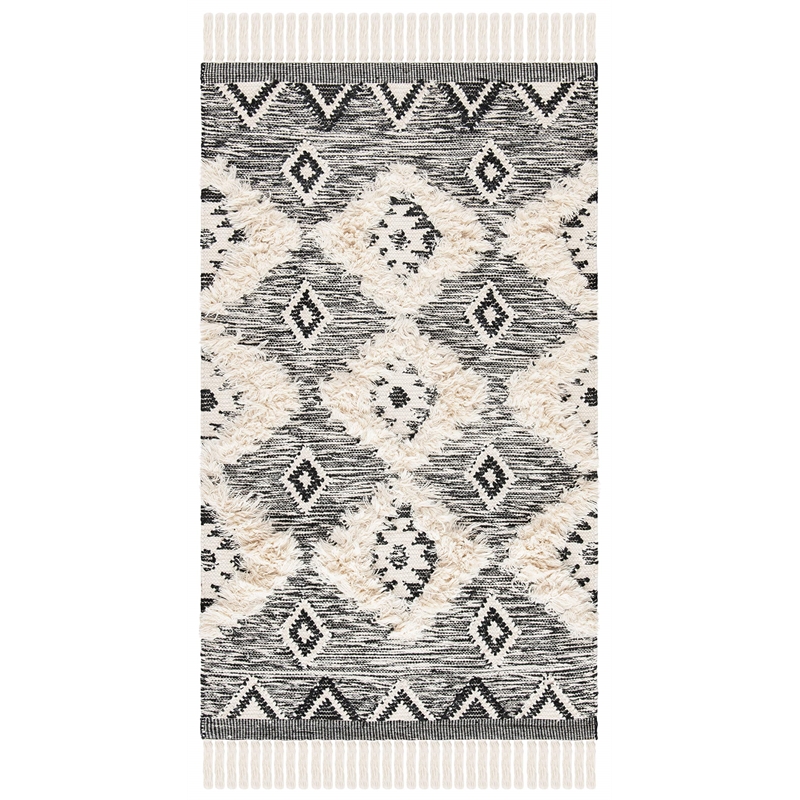 Safavieh Kenya 3' x 5' Hand Knotted Wool Rug in Black and Ivory