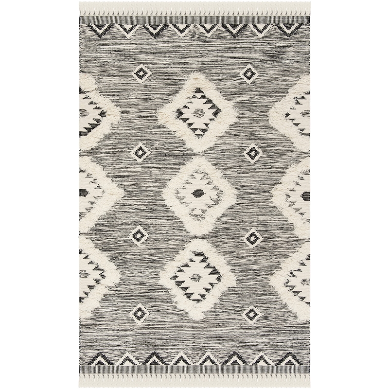 Safavieh Kenya 4' x 6' Hand Knotted Wool Rug in Black and Ivory