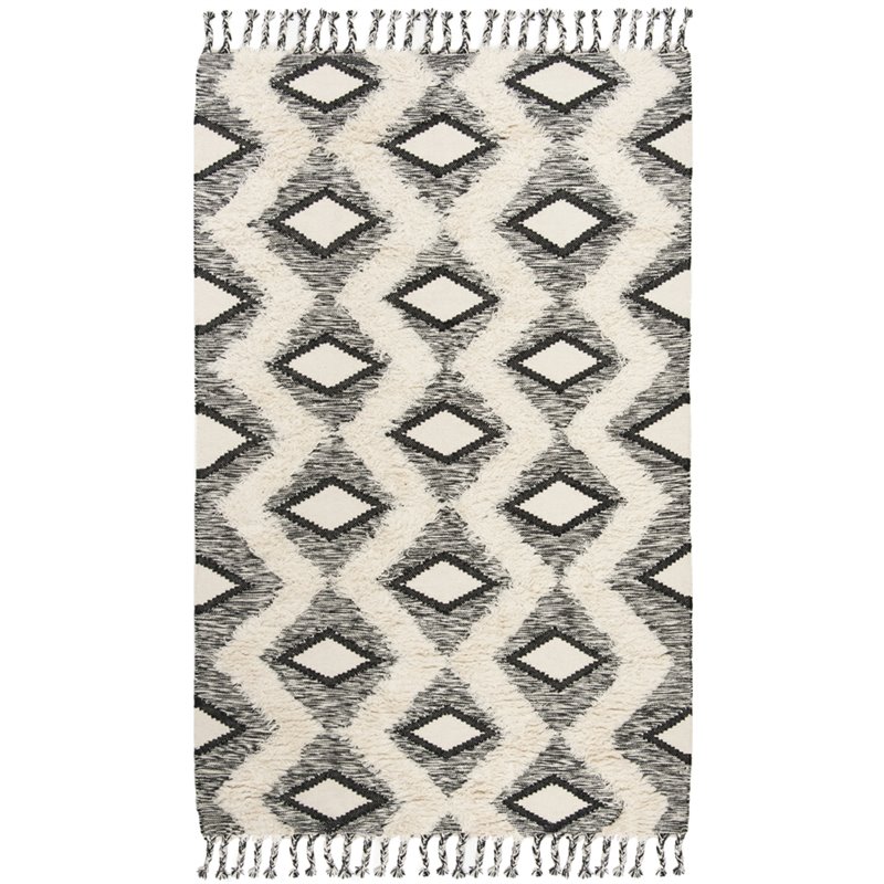 Safavieh Kenya 3' x 5' Hand Knotted Wool Rug in Black and Ivory