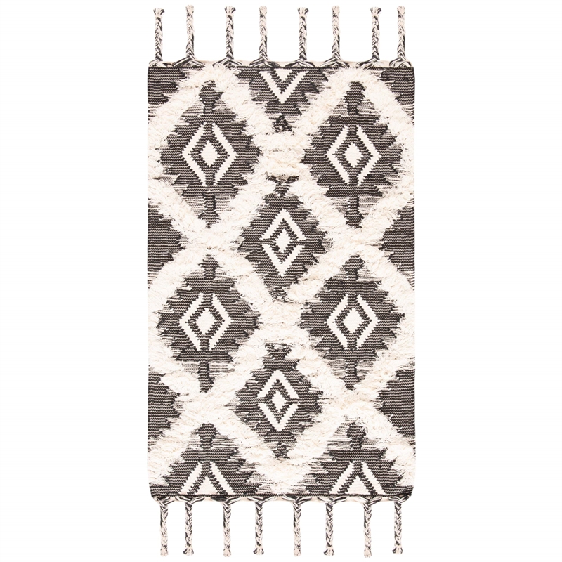 Safavieh Kenya 3' x 5' Hand Knotted Wool Rug in Black and Ivory