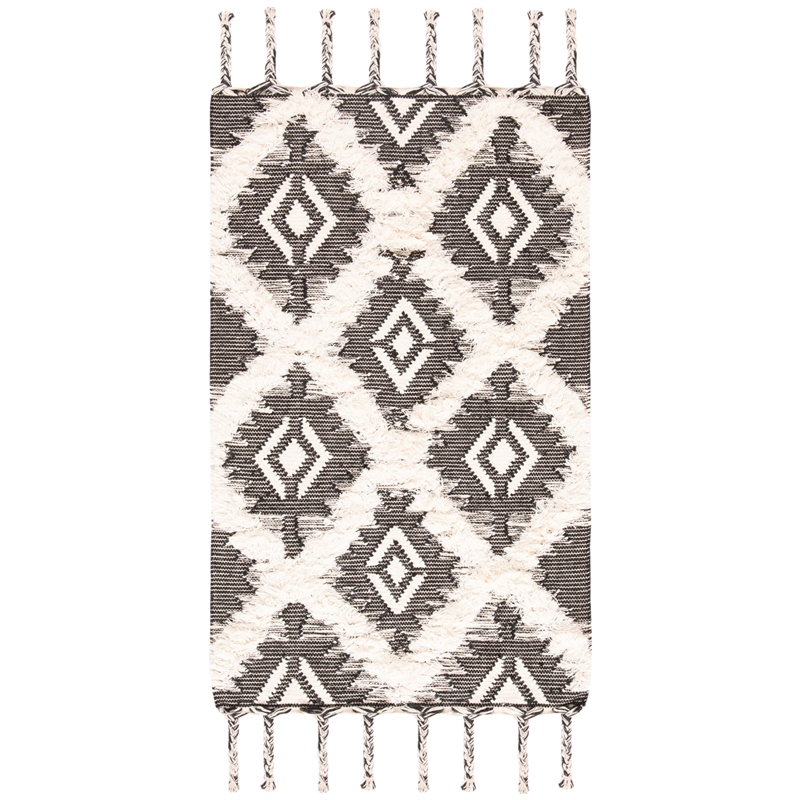 Safavieh Kenya 4' x 6' Hand Knotted Wool Rug in Black and Ivory