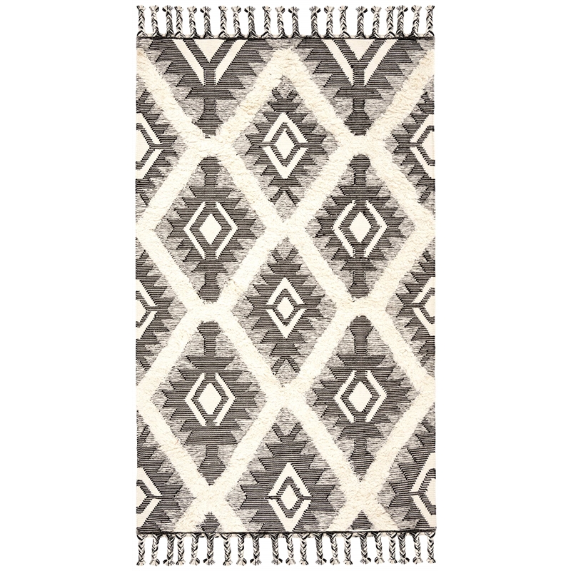 Safavieh Kenya 5' x 8' Hand Knotted Wool Rug in Black and Ivory