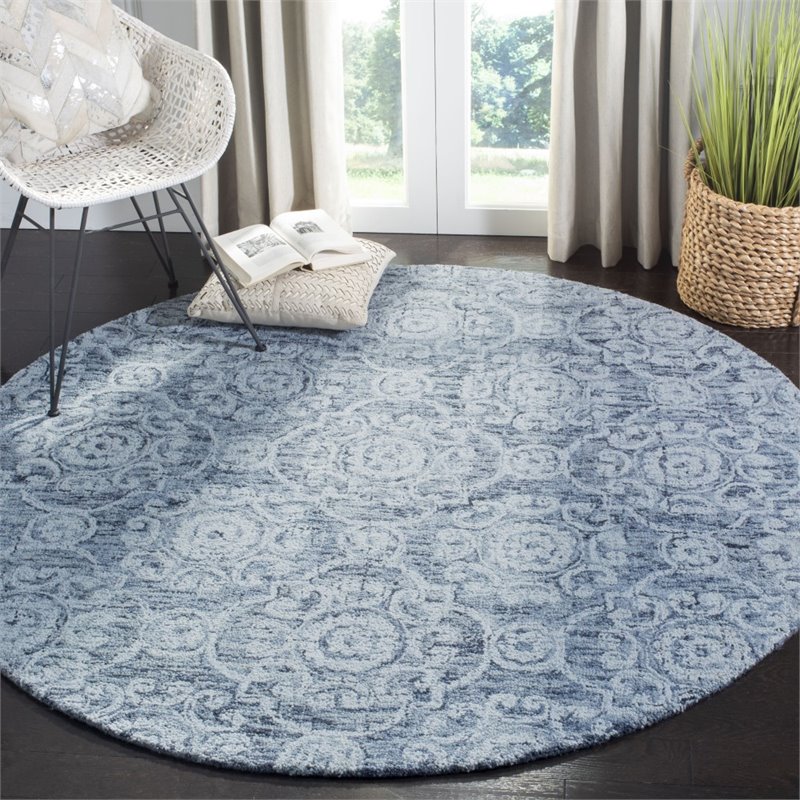 Safavieh Abstract 6' Round Hand Tufted Wool Rug in Blue