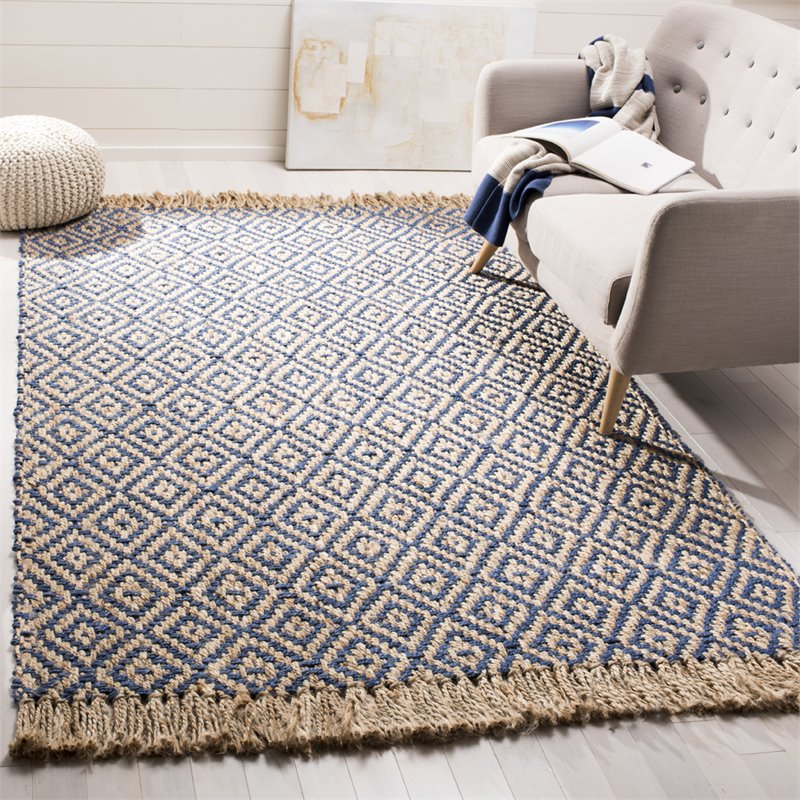 Safavieh Natural Fiber 9' x 12' Hand Woven Jute Rug in Tropical Blue