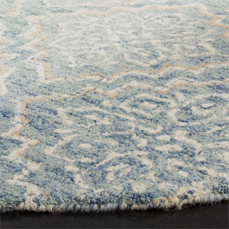 Safavieh Abstract 6' Round Hand Tufted Wool Rug in Blue and Gray