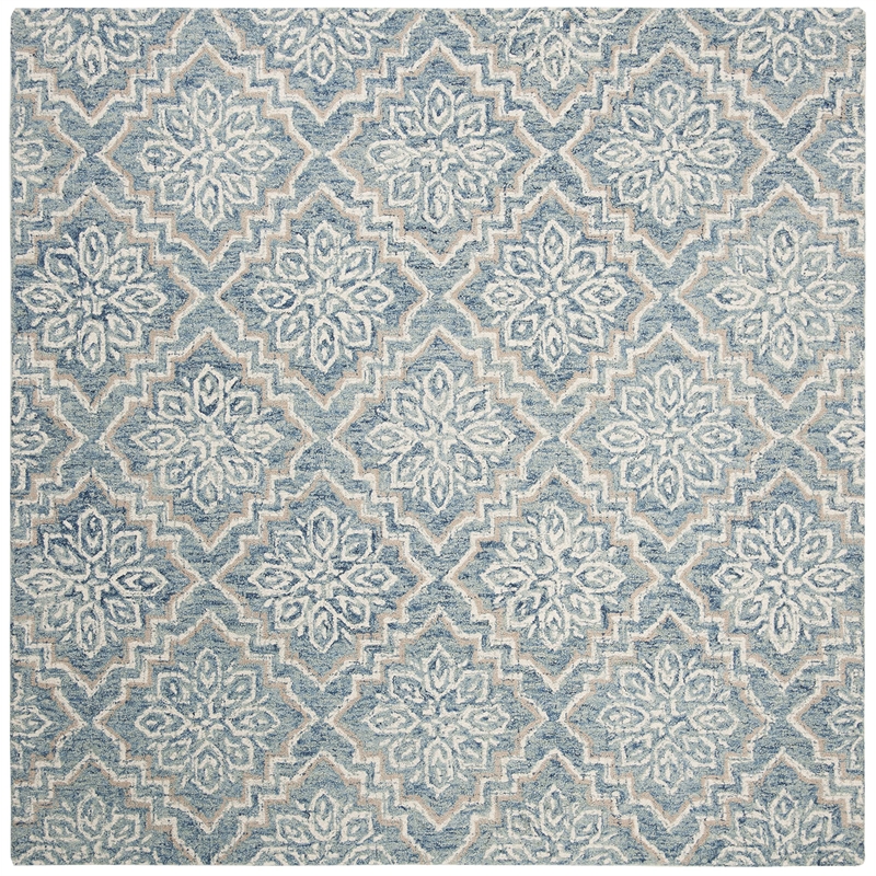Safavieh Abstract 6' Square Hand Tufted Wool Rug in Blue and Gray