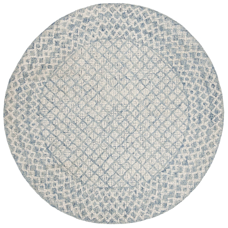 Safavieh Abstract 6' Round Hand Tufted Wool Rug in Blue and Ivory