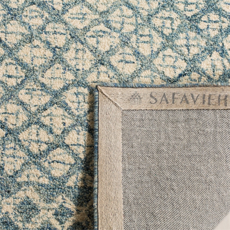 Safavieh Abstract 6' Square Hand Tufted Wool Rug in Blue and Ivory