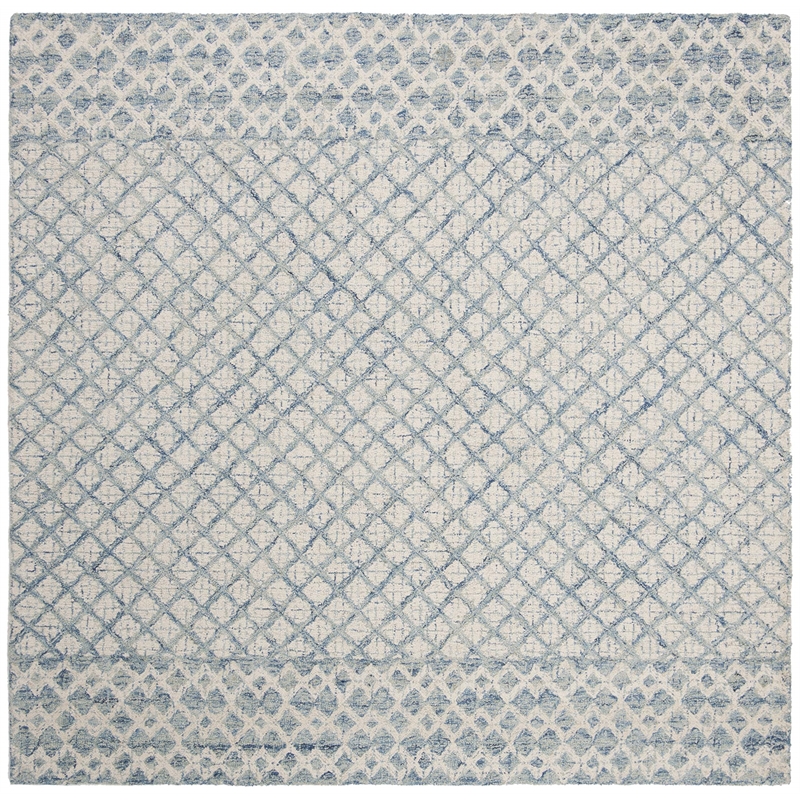 Safavieh Abstract 6' Square Hand Tufted Wool Rug in Blue and Ivory