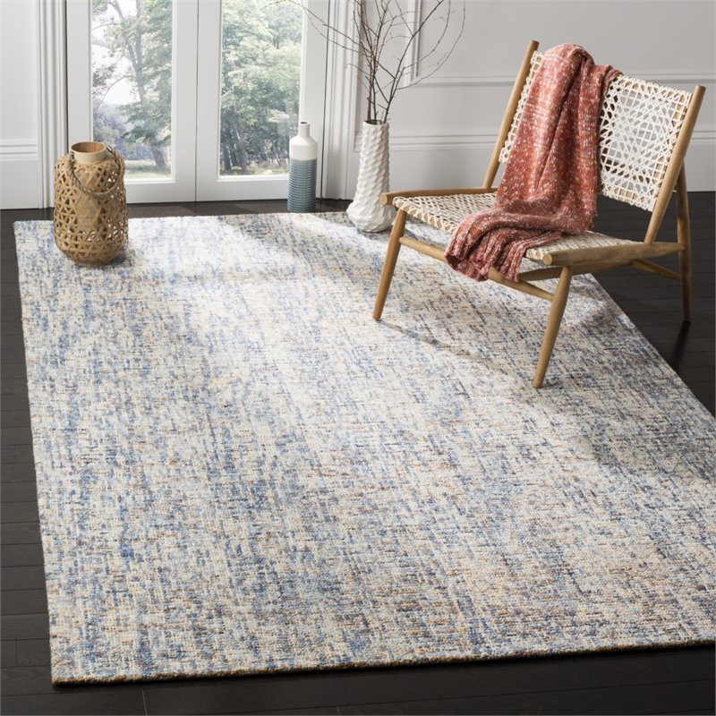 Safavieh Abstract 9' x 12' Hand Tufted Wool Rug in Dark Blue and Rust