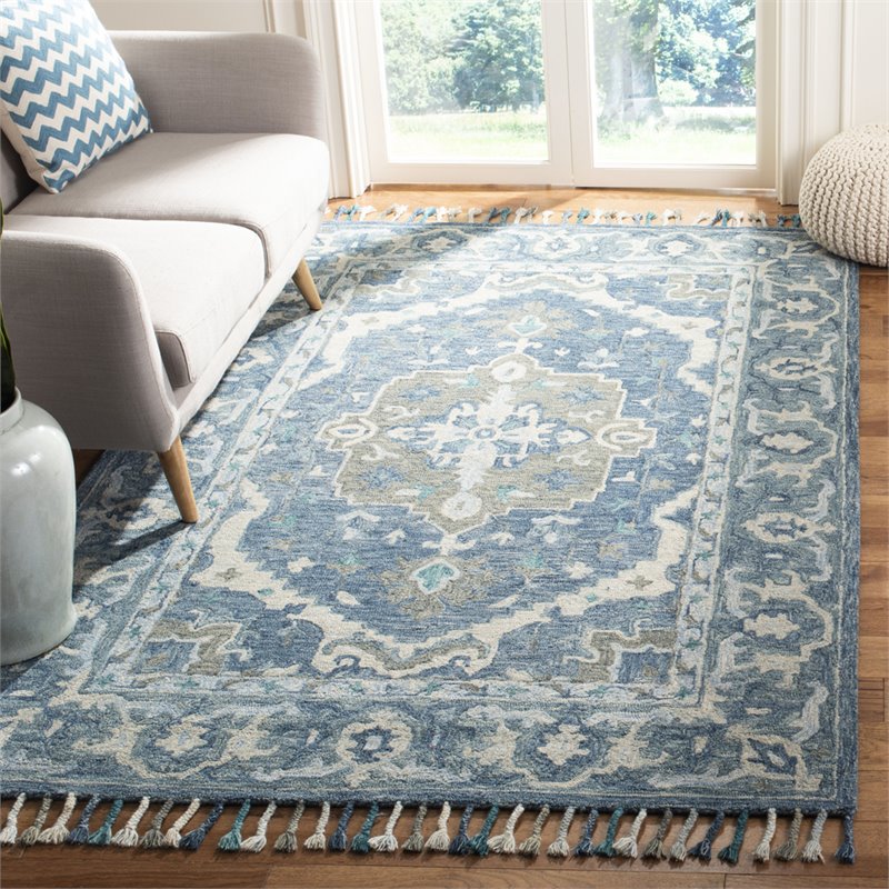 Safavieh Aspen 9' x 12' Hand Tufted Wool Rug in Dark Blue and Gray