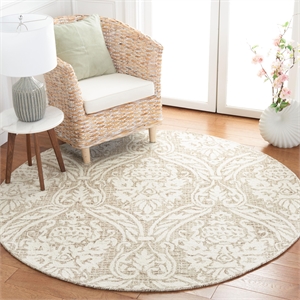 Safavieh Abstract 6' Round Hand Tufted Wool Rug in Gray and Ivory