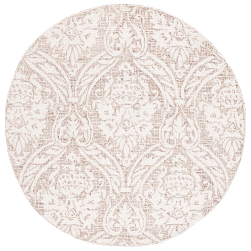 Safavieh Abstract 6' Round Hand Tufted Wool Rug in Gray and Ivory