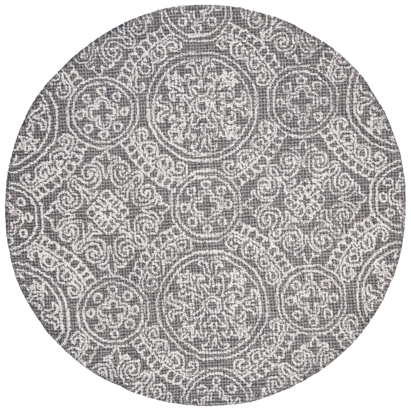 Safavieh Abstract 6' Round Hand Tufted Wool Rug in Gray and Ivory