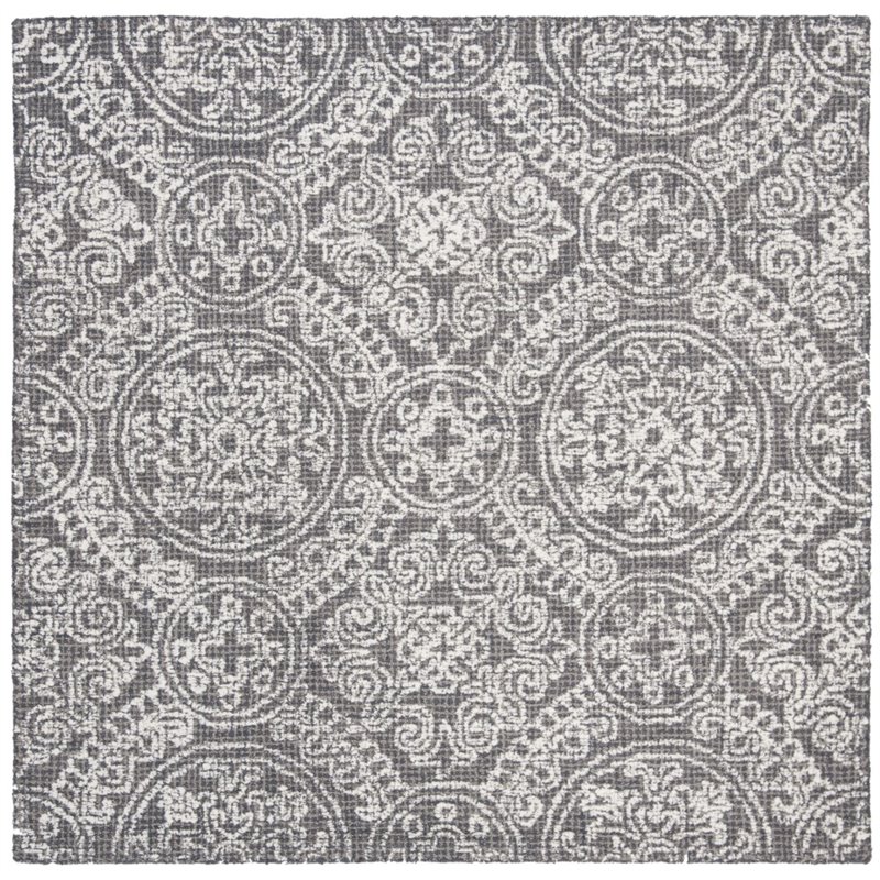 Safavieh Abstract 6' Square Hand Tufted Wool Rug in Gray and Ivory