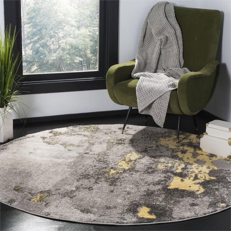 Safavieh Adirondack 8' Round Rug in Gray and Yellow