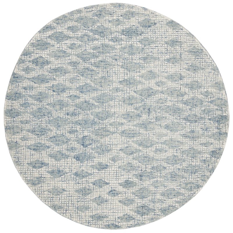 Safavieh Abstract 6' Round Hand Tufted Wool Rug in Ivory and Blue