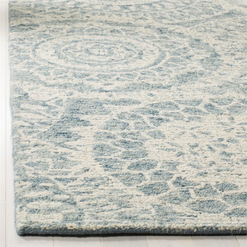 Safavieh Abstract 6' Square Hand Tufted Wool Rug in Ivory and Blue