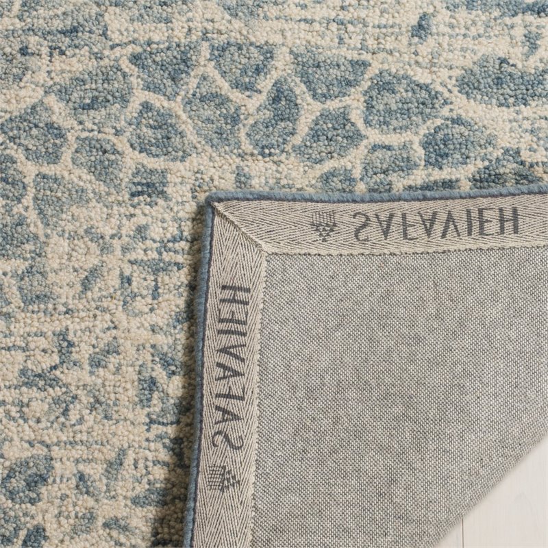 Safavieh Abstract 6' Square Hand Tufted Wool Rug in Ivory and Blue