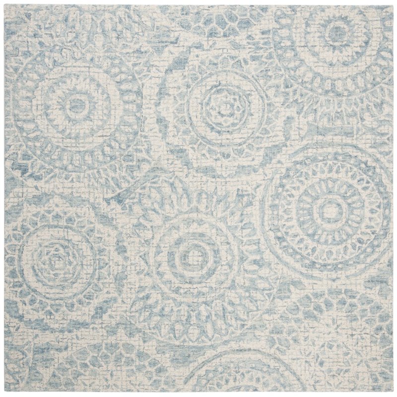 Safavieh Abstract 6' Square Hand Tufted Wool Rug in Ivory and Blue