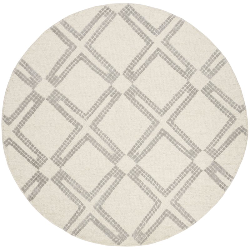 Safavieh Bellagio 5' Round Hand Tufted Wool Rug in Ivory and Gray