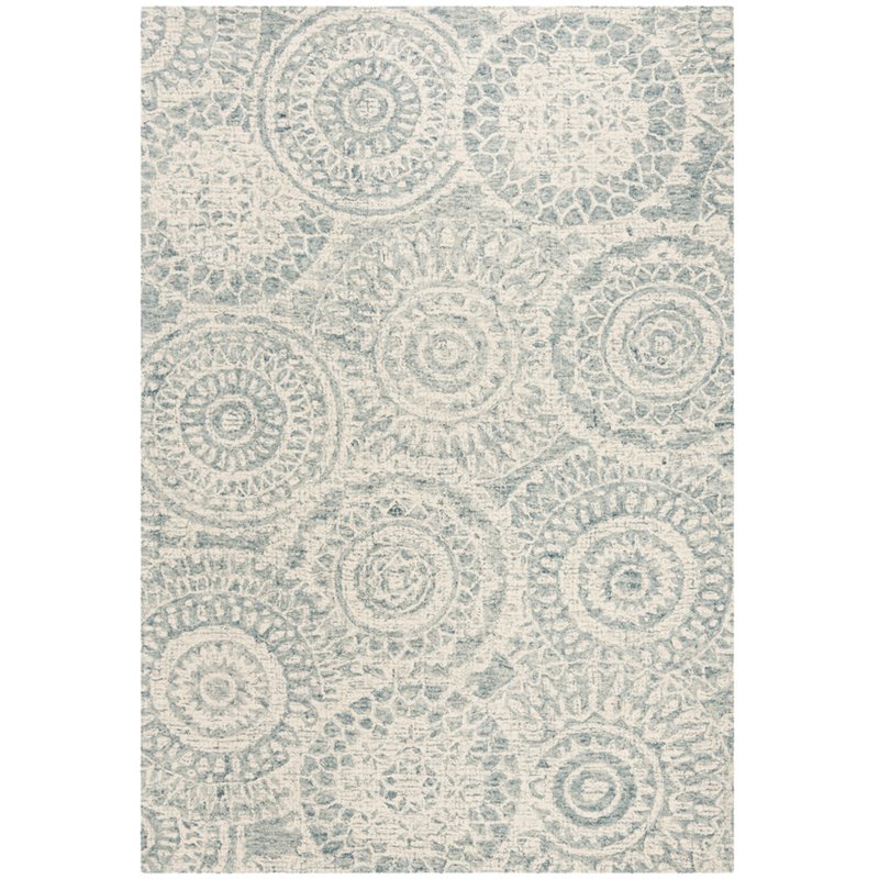 Safavieh Abstract 5' x 8' Hand Tufted Wool Rug in Ivory and Blue