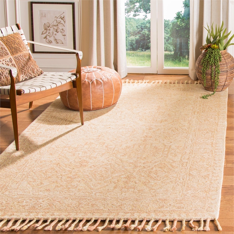 Safavieh Aspen 9' x 12' Hand Tufted Wool Rug in Ivory and Blush