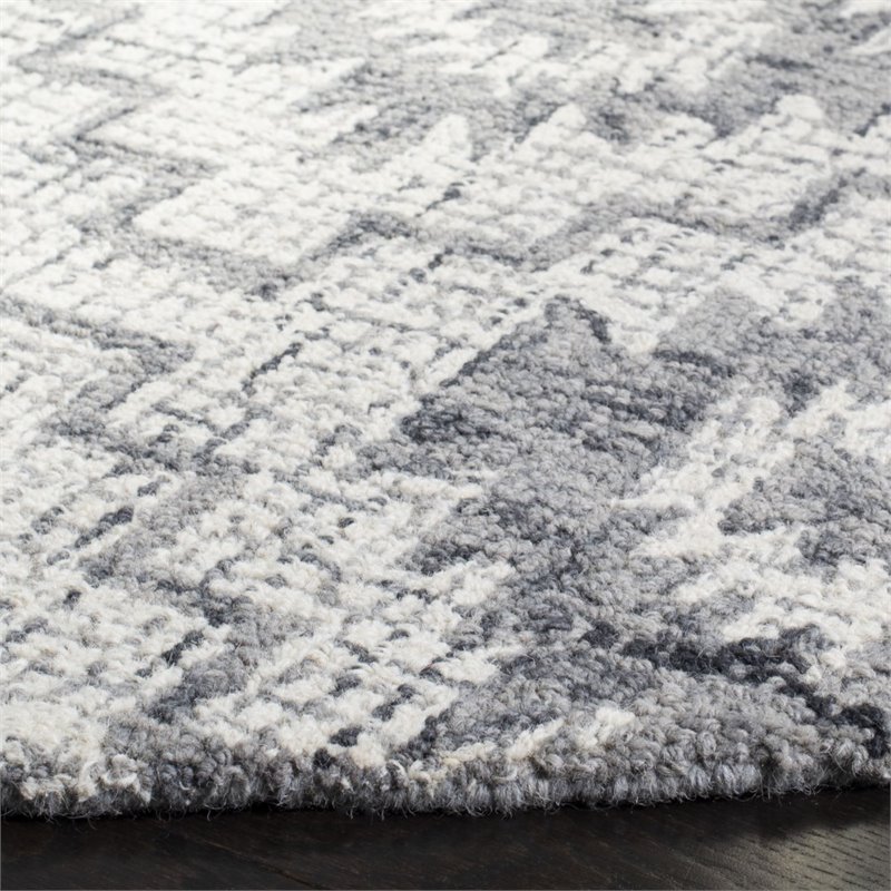 Safavieh Abstract 6' Round Hand Tufted Wool Rug in Ivory and Dark Gray