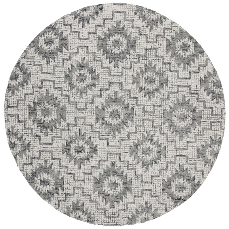 Safavieh Abstract 6' Round Hand Tufted Wool Rug in Ivory and Dark Gray