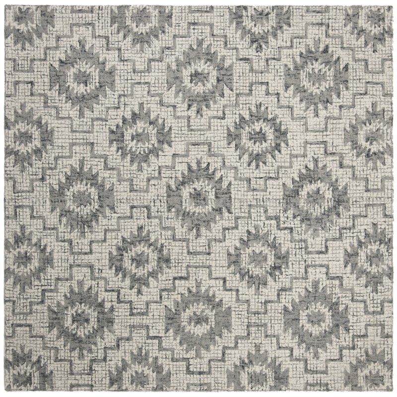 Safavieh Abstract 6' Square Hand Tufted Wool Rug in Ivory