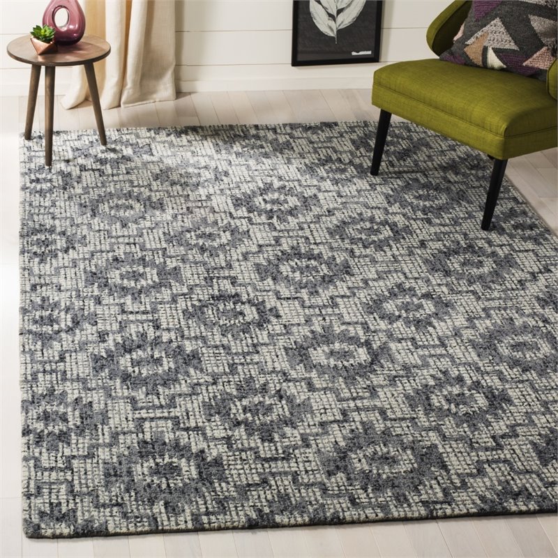 Safavieh Abstract 5' x 8' Hand Tufted Wool Rug in Ivory and Dark Gray